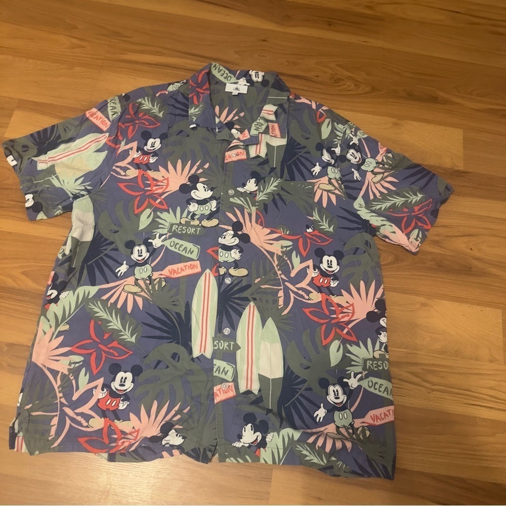 Disney Mickey Mouse Tropical Print Shirt - Blue, Pink, Green